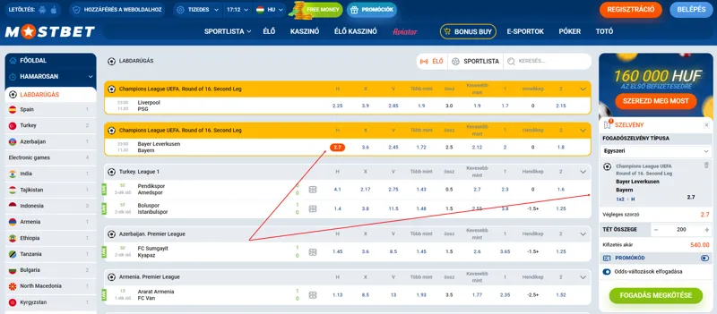 Hogyan lehet futballra fogadást kötni az Mostbet weboldalán