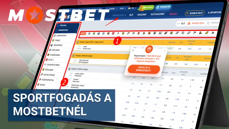 Futball fogadási kínálat az Mostbet weboldalán Magyarországon